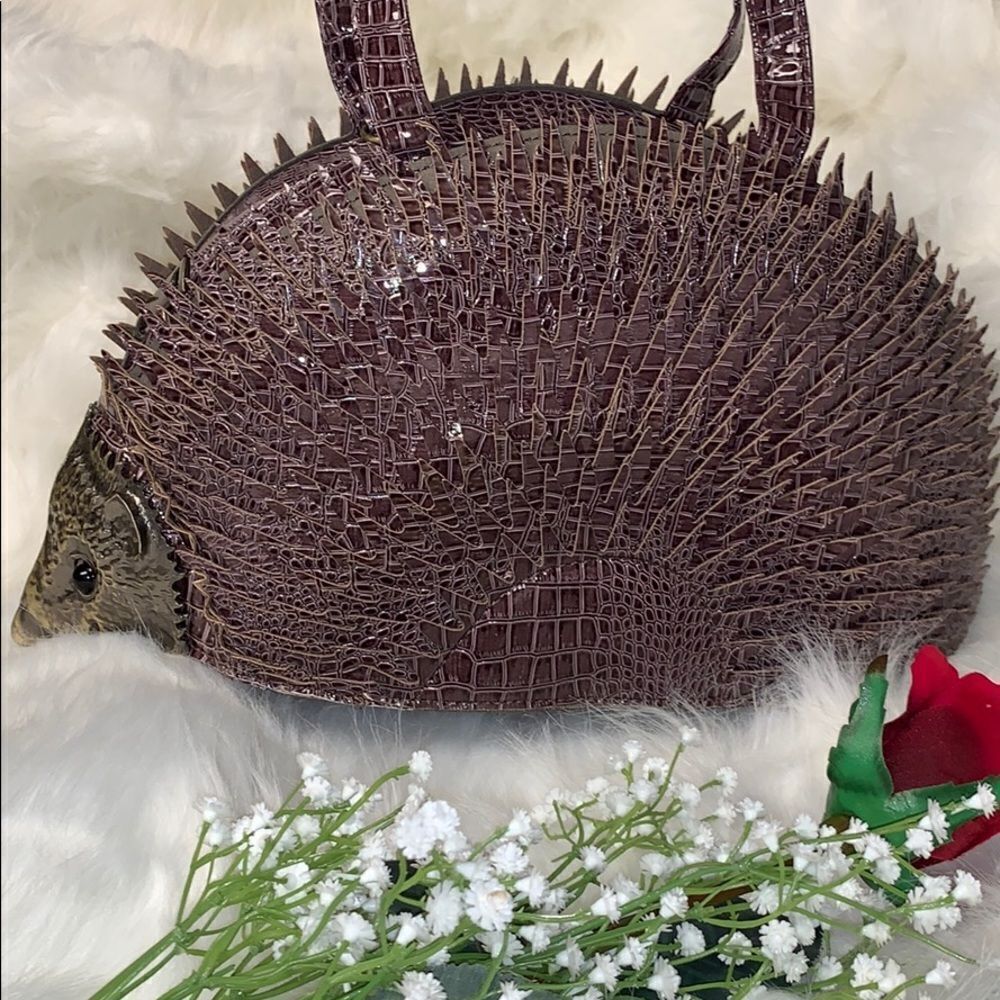 HEDGEHOG NOVELTY BAG PURPLE CROC EMBOSSED SATCHEL UNIQUE STATEMENT HANDBAG - Picture 10 of 15